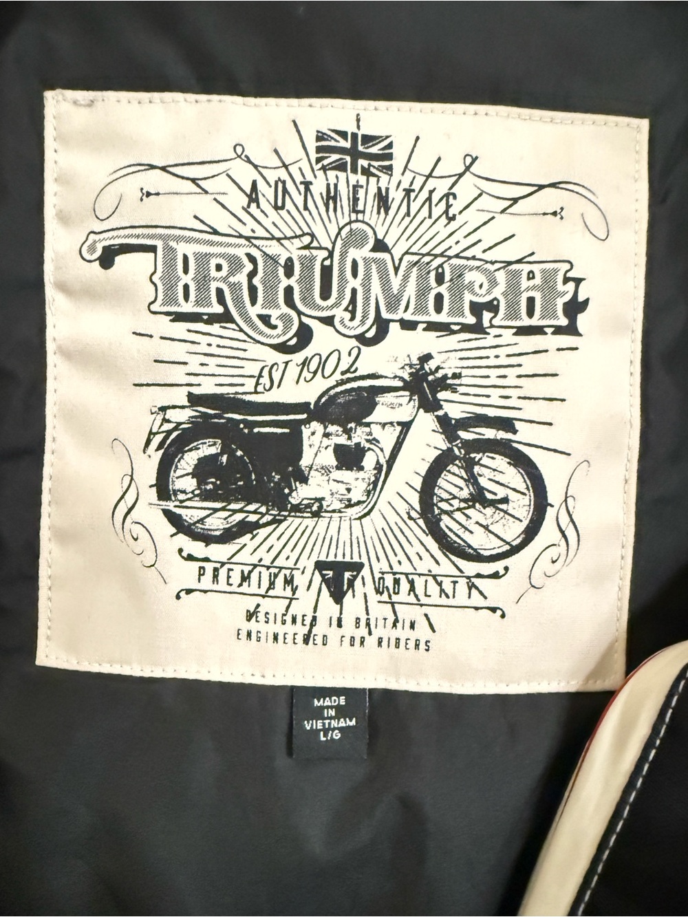 Triumph Black Leather Jacket with Red & Cream Racing Stripes - Picture 7 of 7